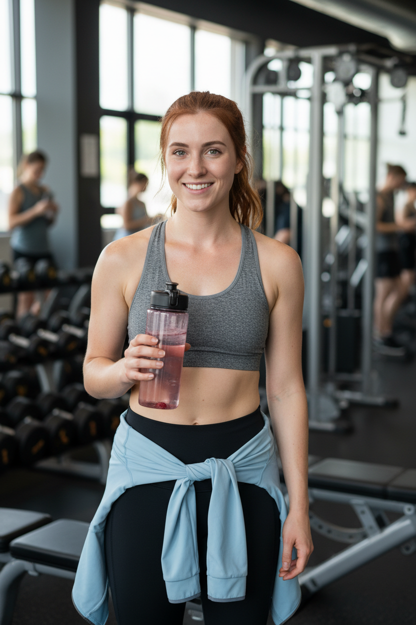 Realistic UGC Gym Model Pink Drink